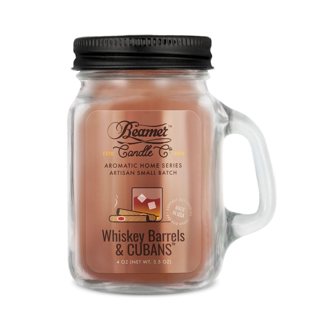 Candle Beamer Double Shot Aromatic Home Series Whiskey Barrels & Cubans Small Glass Mason Jar 4oz