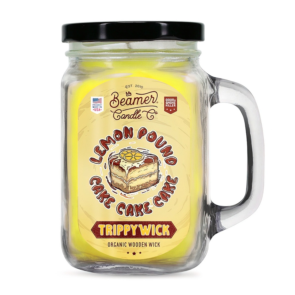 Candle Beamer TrippyWick Series Lemon Pound Cake Cake Cake Large Glass Mason Jar 12oz