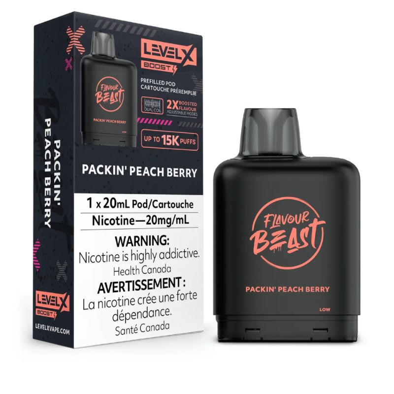 *EXCISED* Disposable Vape Flavour Beast Level X Boost Pod Packin' Peach Berry 20ml Box of 6