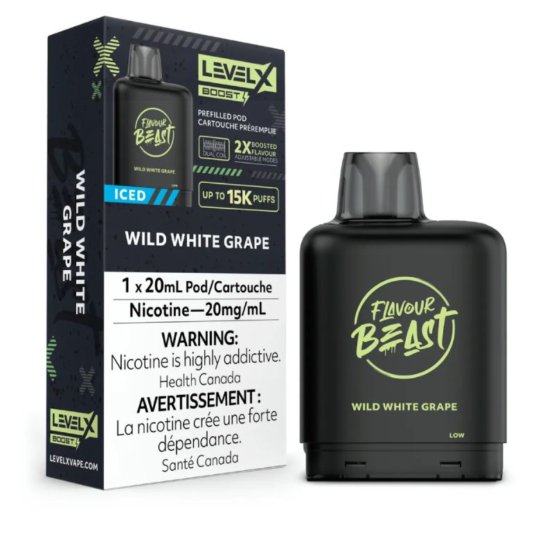 *EXCISED* Disposable Vape Flavour Beast Level X Boost Pod Wild White Grape Iced 20ml Box of 6
