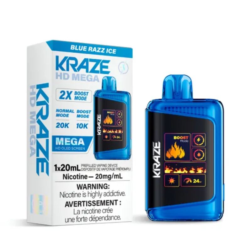 *EXCISED* Disposable Vape Kraze HD Mega 20k Puff Blue Razz Ice Box of 5