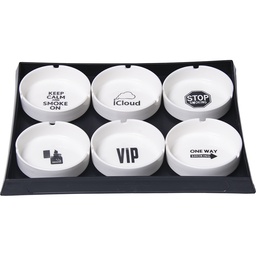 [ewt005b] Ashtrays Fujima Round Ceramic "Motto" Design Box of 6