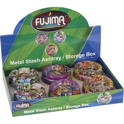 [ewt006b] Ashtrays Fujima Round Metal Built In Stash "Assorted" Designs Box of 6