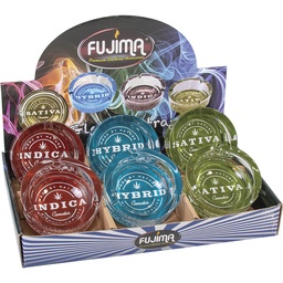 [ewt010b] Ashtrays Fujima Round Glass Sativa, Indica, Hybrid Box of 6