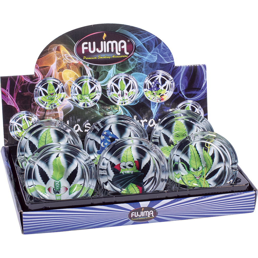 Ashtrays Fujima Round Glass 3.5" "Monster Leaf" Designs Box of 6