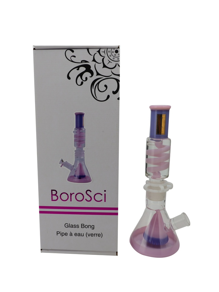 Glass Bong Borosci Pyramid Perk Freezer Coil 10" Pink/Purple