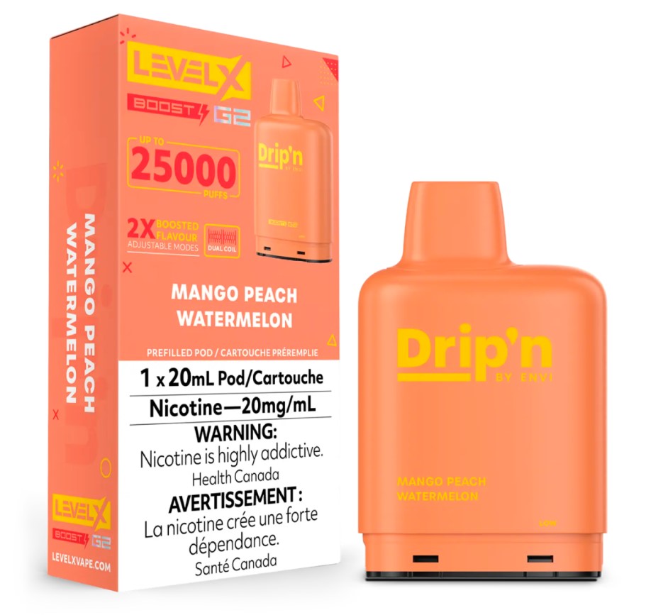 Manitoba *EXCISED* Nicotine Pod Drip'n Level X Boost G2 Mango Peach Watermelon Box of 6