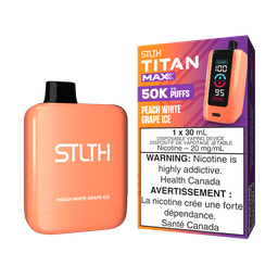 [sth3110b-mb] Manitoba *EXCISED* Disposable Vape STLTH Titan Max 50K Peach White Grape Ice Box of 4