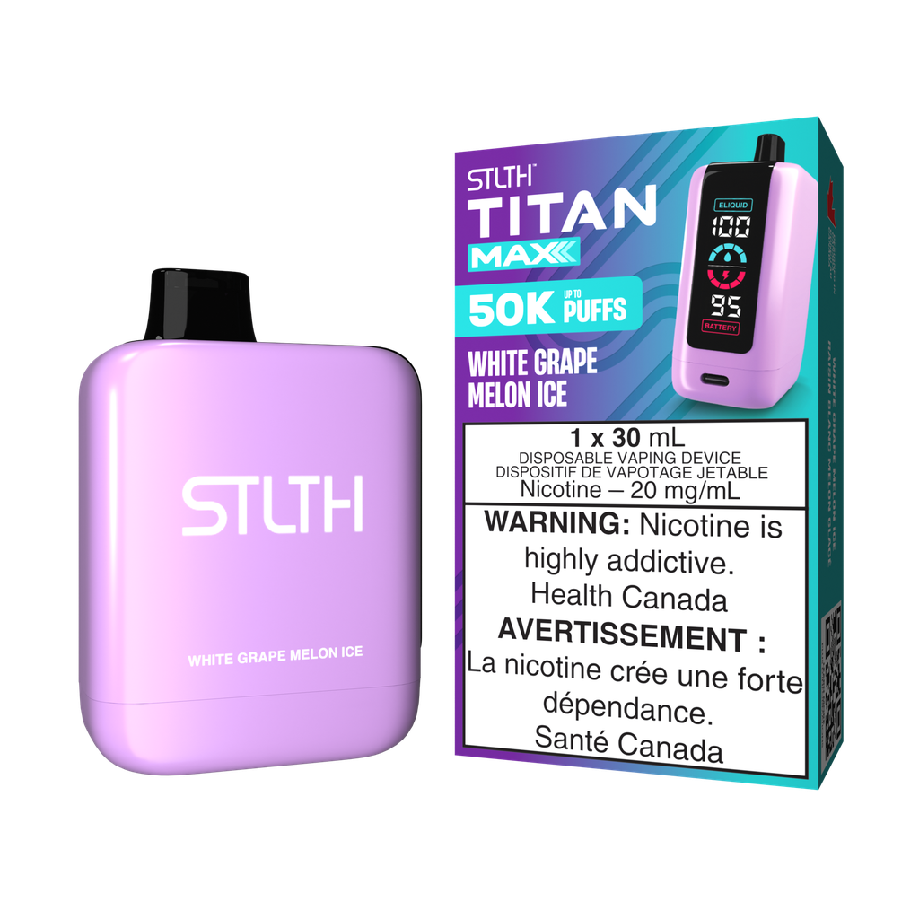 Manitoba *EXCISED* Disposable Vape STLTH Titan Max 50K White Grape Melon Ice Box of 4