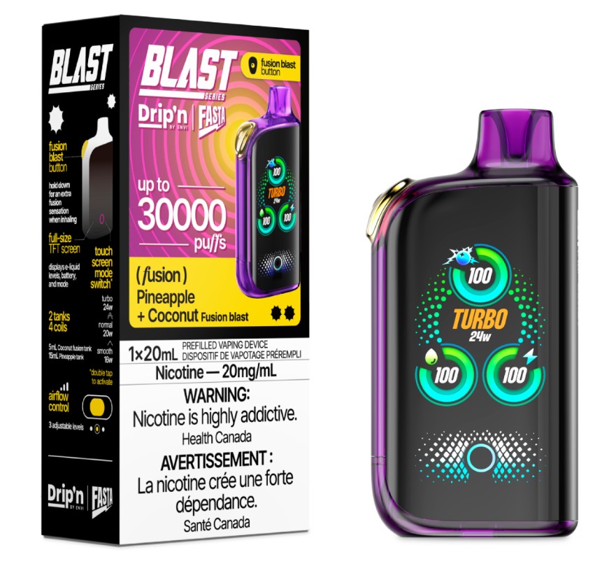 Alberta *EXCISED* Disposable Vape Drip'n Envi Fasta Blast 30K Fusion Series Pineapple + Coconut (Fusion) Box of 5