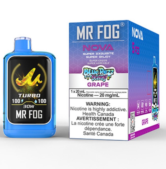 Ontario *EXCISED* Disposable Vape Mr Fog NOVA Blue Razz Steezy Grape Box of 5