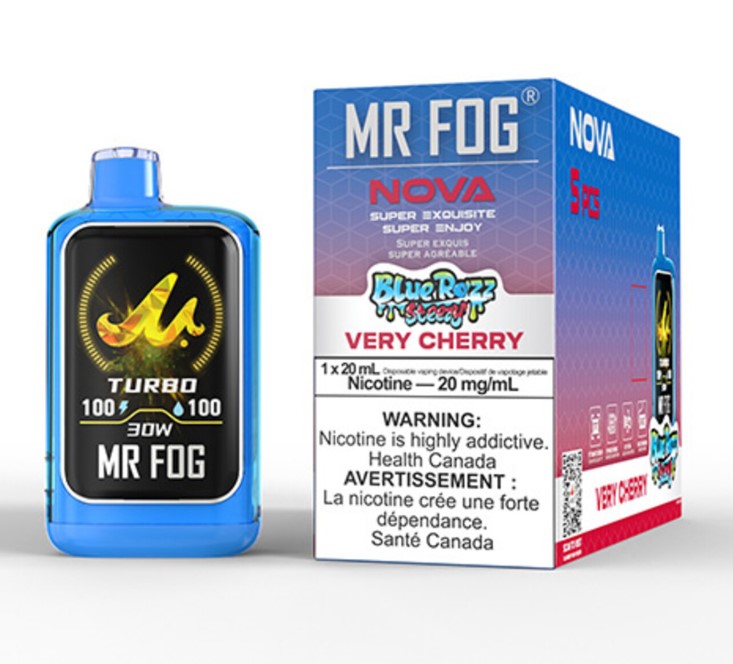 Federal *EXCISED* Disposable Vape Mr Fog NOVA Blue Razz Steezy Very Cherry Box of 5