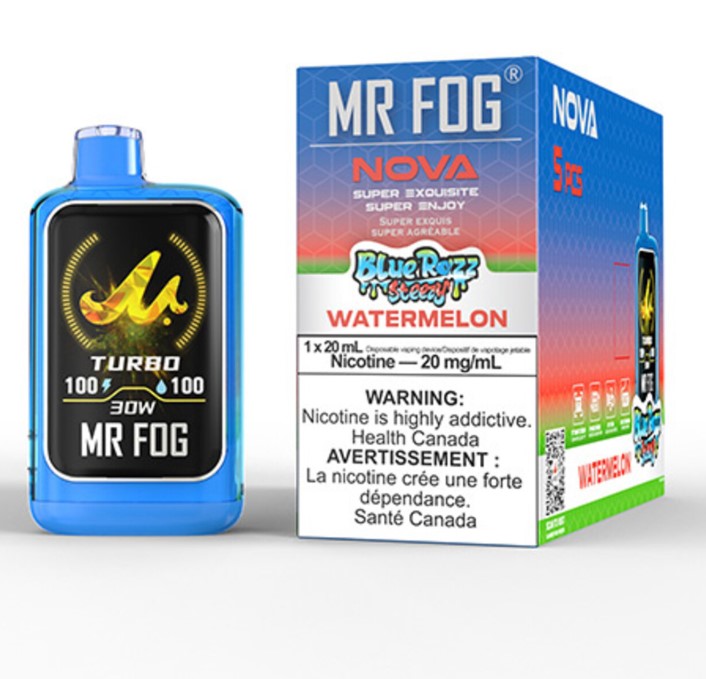 Federal *EXCISED* Disposable Vape Mr Fog NOVA Blue Razz Steezy Watermelon Box of 5
