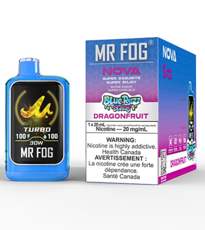 Federal *EXCISED* Disposable Vape Mr Fog NOVA Blue Razz Steezy Dragonfruit Box of 5
