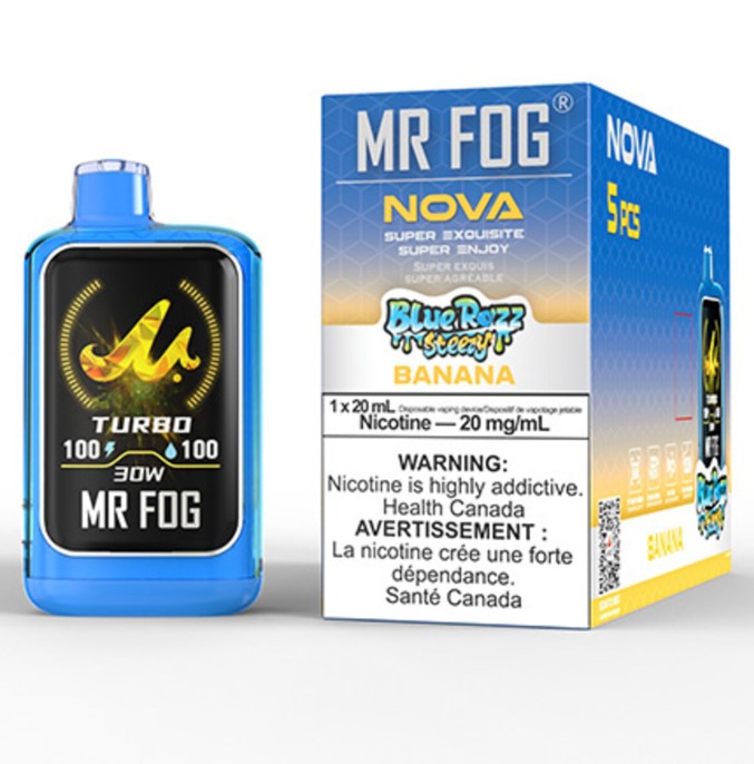 Federal *EXCISED* Disposable Vape Mr Fog NOVA Blue Razz Steezy Banana Box of 5