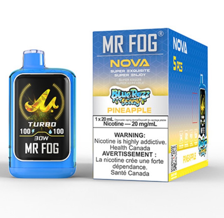 Federal *EXCISED* Disposable Vape Mr Fog NOVA Blue Razz Steezy Pineapple Box of 5
