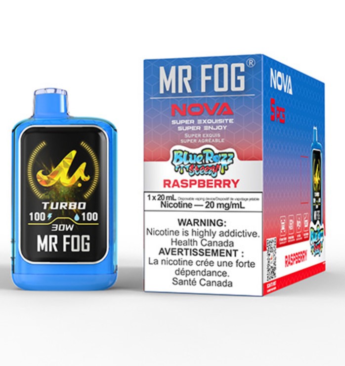 Federal *EXCISED* Disposable Vape Mr Fog NOVA Blue Razz Steezy Raspberry Box of 5
