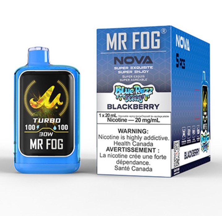 Federal *EXCISED* Disposable Vape Mr Fog NOVA Blue Razz Steezy Blackberry Box of 5