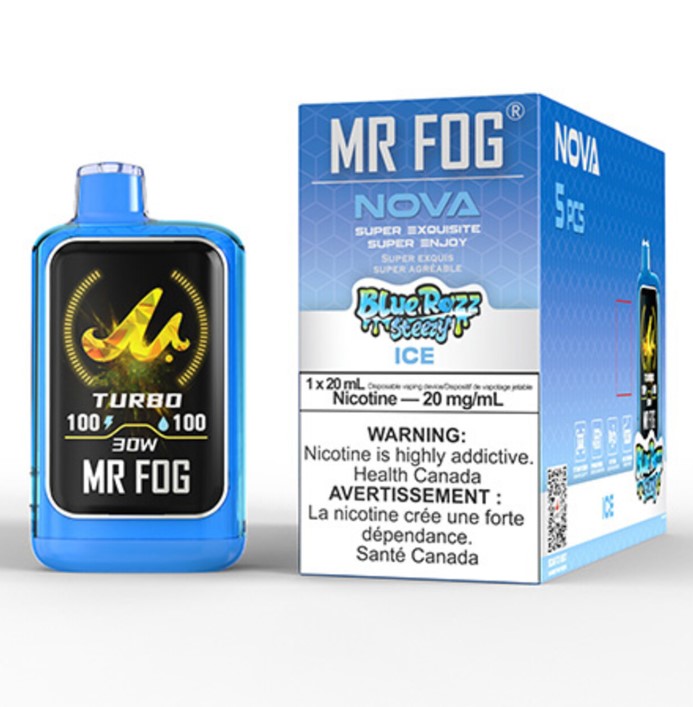 Federal *EXCISED* Disposable Vape Mr Fog NOVA Blue Razz Steezy Ice Box of 5