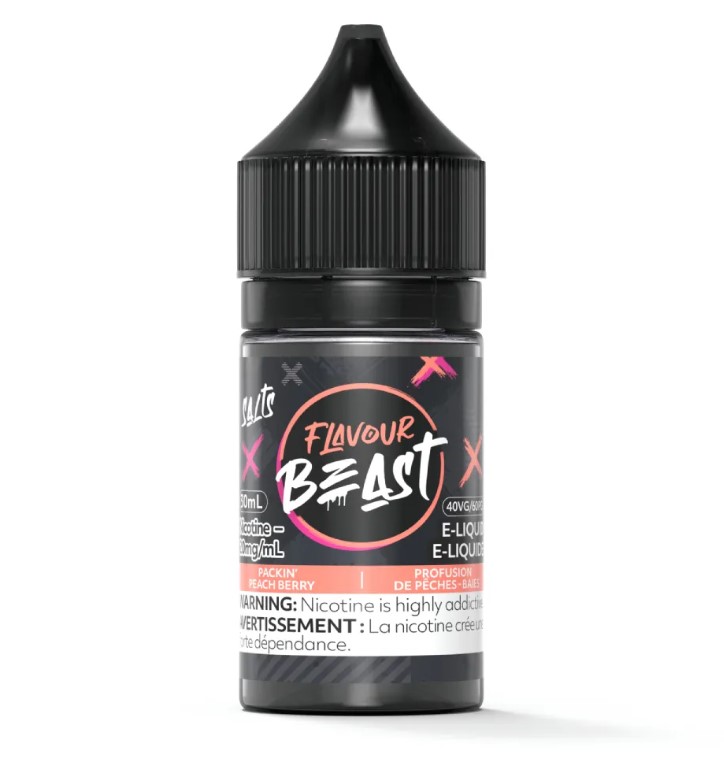 Manitoba *EXCISED* Nicotine Liquid Flavour Beast Salt Packin' Peach Berry