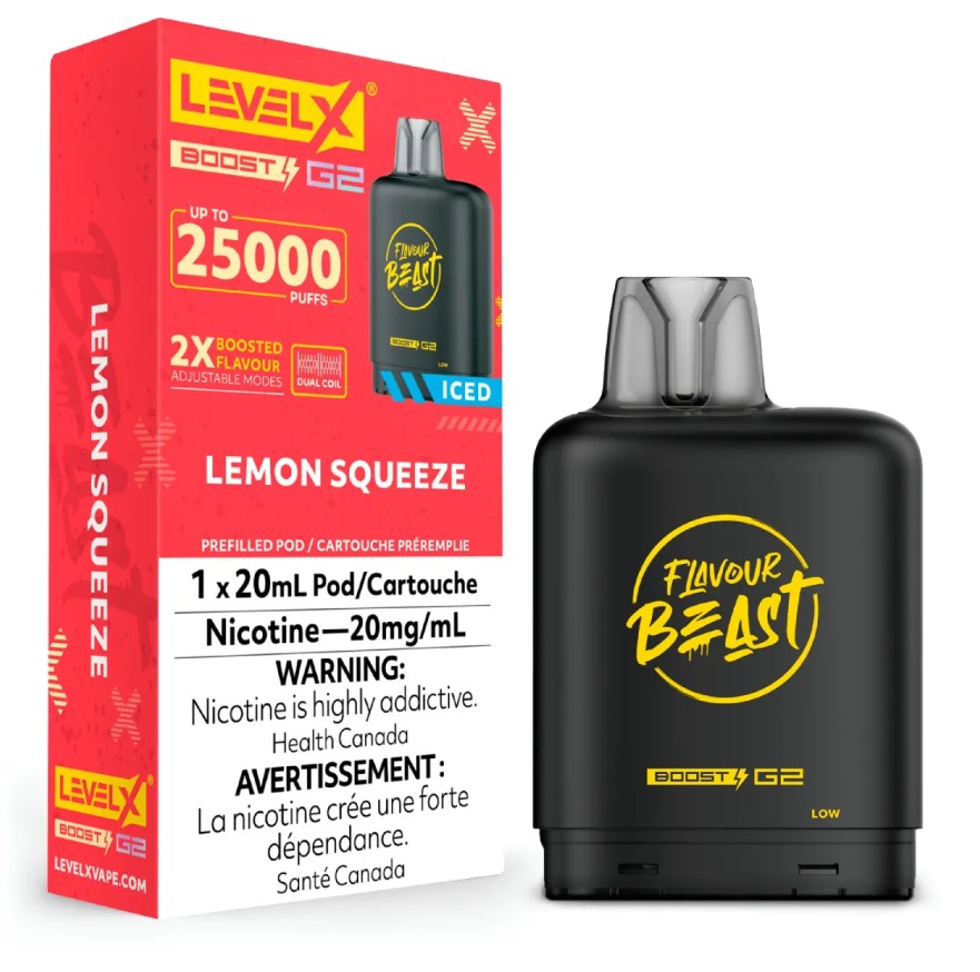 Manitoba *EXCISED* Nicotine Pod Flavour Beast Level X Boost G2 Lemon Squeeze Box of 6