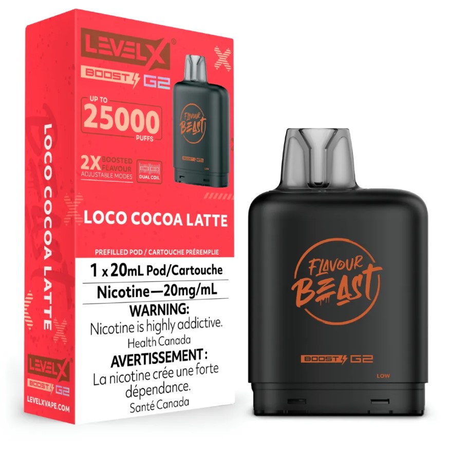 Manitoba *EXCISED* Nicotine Pod Flavour Beast Level X Boost G2 Loco Cocoa Latte Box of 6
