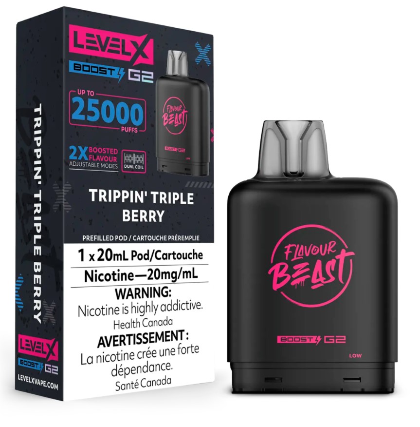Manitoba *EXCISED* Nicotine Pod Flavour Beast Level X Boost G2 Trippin' Triple Berry Box of 6