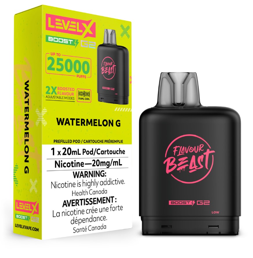 Manitoba *EXCISED* Nicotine Pod Flavour Beast Level X Boost G2 Watermelon G  Box of 6