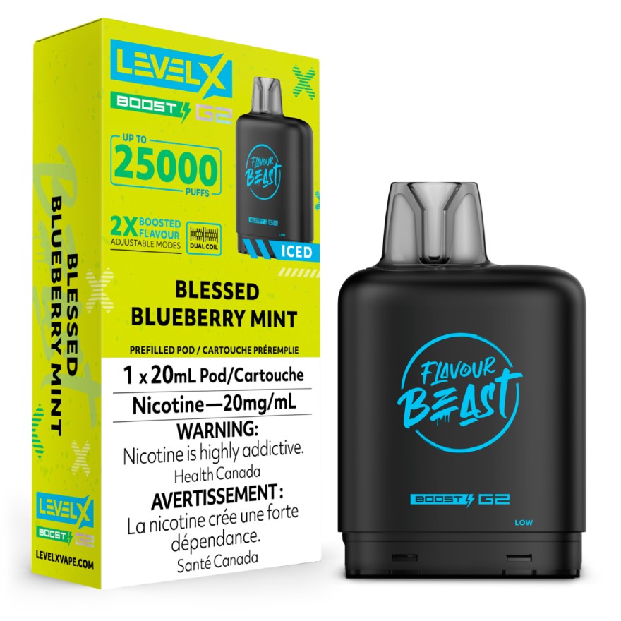 Manitoba *EXCISED* Nicotine Pod Flavour Beast Level X Boost G2 Blessed Blueberry Mint Box of 6