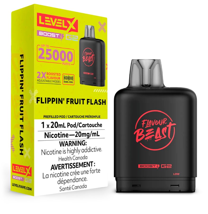 Manitoba *EXCISED* Nicotine Pod Flavour Beast Level X Boost G2 Flippin' Fruit Flash Box of 6