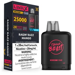 [fvb1510b-mb] Manitoba *EXCISED* Nicotine Pod Flavour Beast Level X Boost G2 Ragin' Razz Mango Iced Box of 6
