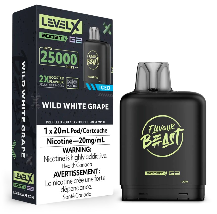 Alberta *EXCISED* Nicotine Pod Flavour Beast Level X Boost G2 Wild White Grape Iced Box of 6