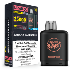 [fvb1532b-mb] Manitoba *EXCISED* Nicotine Pod Flavour Beast Level X Boost G2 Banana Raspberry Iced Box of 6
