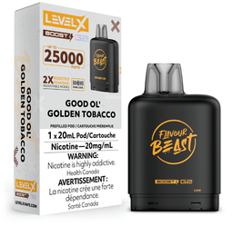 [fvb1540b-mb] Manitoba *EXCISED* Nicotine Pod Flavour Beast Level X Boost G2 Good Ol' Golden Tobacco Box of 6