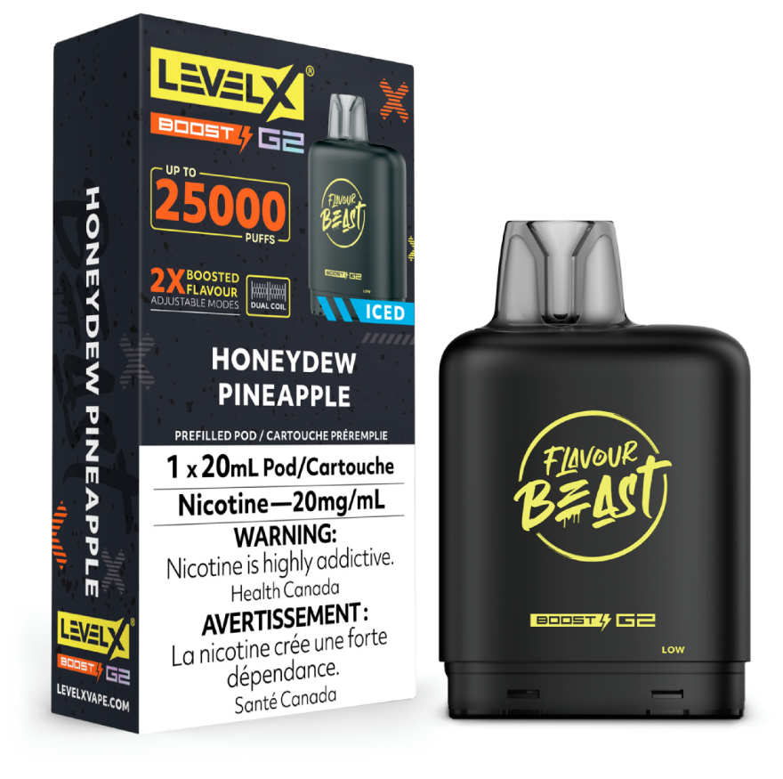Manitoba *EXCISED* Nicotine Pod Flavour Beast Level X Boost G2 Honeydew Pineapple Box of 6