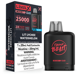 [fvb1543b-mb] Manitoba *EXCISED* Nicotine Pod Flavour Beast Level X Boost G2 Lit Lychee Watermelon Box of 6