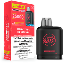 [fvb1544b-mb] Manitoba *EXCISED* Nicotine Pod Flavour Beast Level X Boost G2 Mtn Citrus Raspberry Box of 6