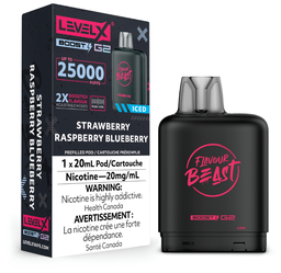 [fvb1552b-mb] Manitoba *EXCISED* Nicotine Pod Flavour Beast Level X Boost G2 Strawberry Raspberry Blueberry Iced Box of 6