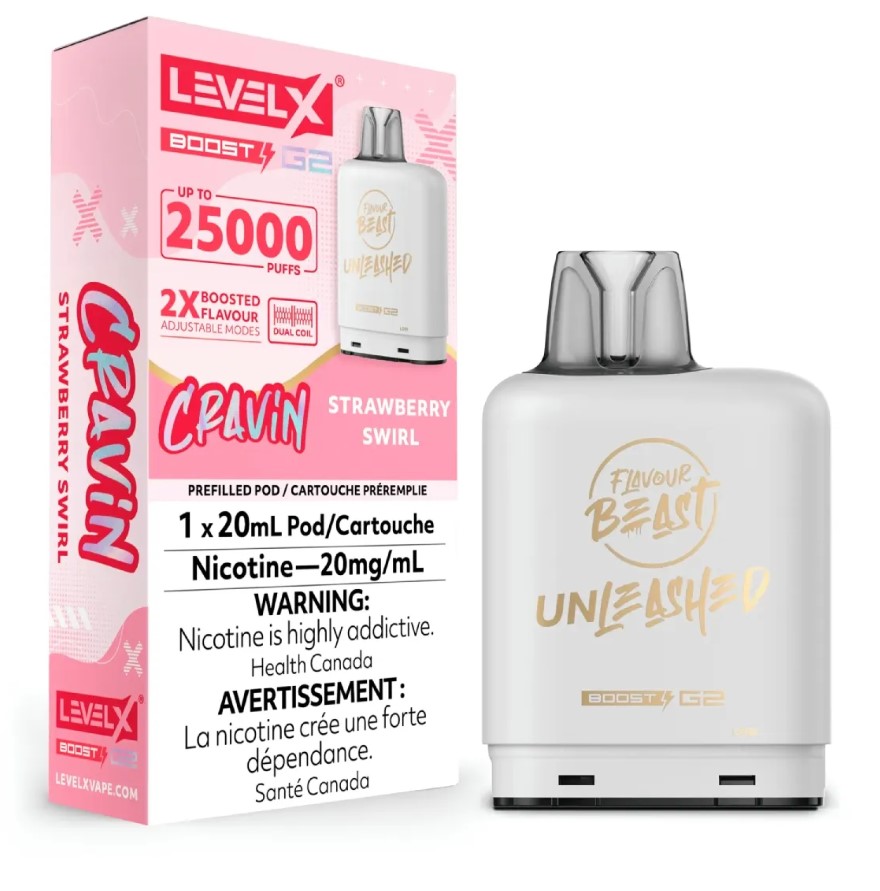 Manitoba *EXCISED* Nicotine Pod Flavour Beast Level X Unleashed Boost G2 Strawberry Swirl Box of 6
