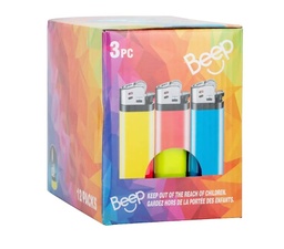 [xlt006b] Lighter Beep Regular Fixed Flame Assorted Colors 3 Pack Box of 12
