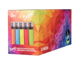 [xlt007b] Lighter Beep Regular Fixed Flame Assorted Colors 5 Pack Box of 12