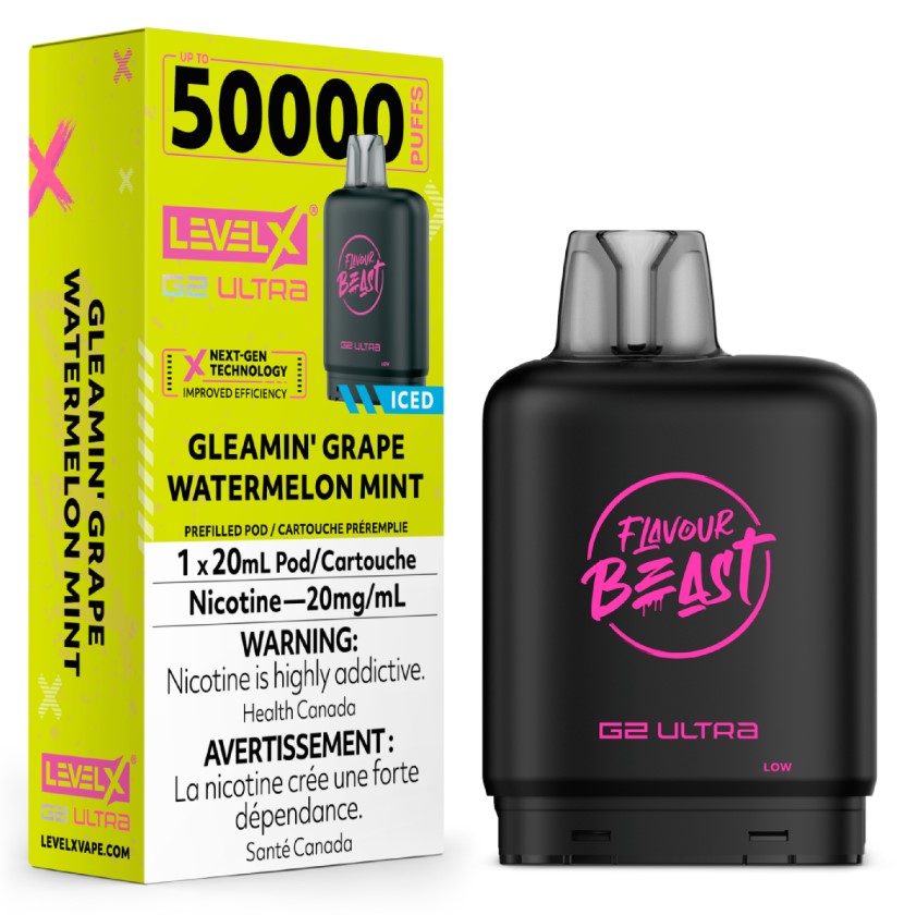 Manitoba *EXCISED* Nicotine Pod Flavour Beast G2 Ultra Gleamin' Grape Watermelon Mint Box of 6