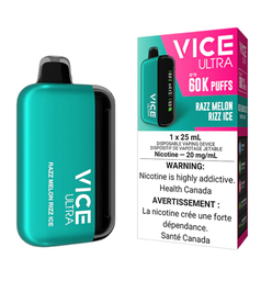 [vic2019b-mb] Manitoba *EXCISED* Disposable Vape Vice Ultra 60K Razz Melon Rizz Ice Box of 4