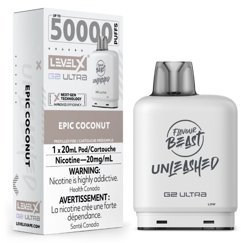 Manitoba *EXCISED* Nicotine Pod Flavour Beast Level X Unleashed G2 Ultra Epic Coconut Box of 6