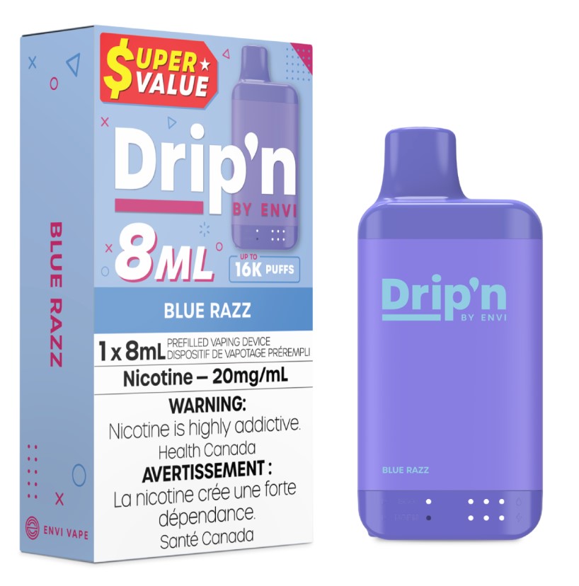 Manitoba *EXCISED* Disposable Vape Drip'n Envi 8ML Blue Razz Box of 5