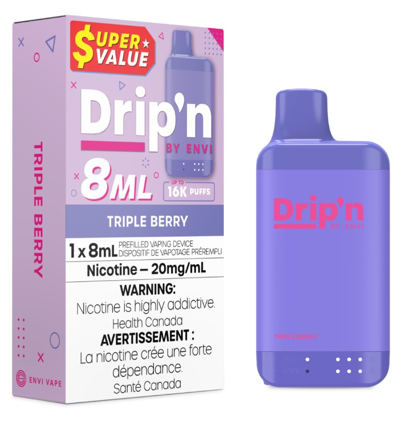 Manitoba *EXCISED* Disposable Vape Drip'n Envi 8ML Triple Berry Box of 5