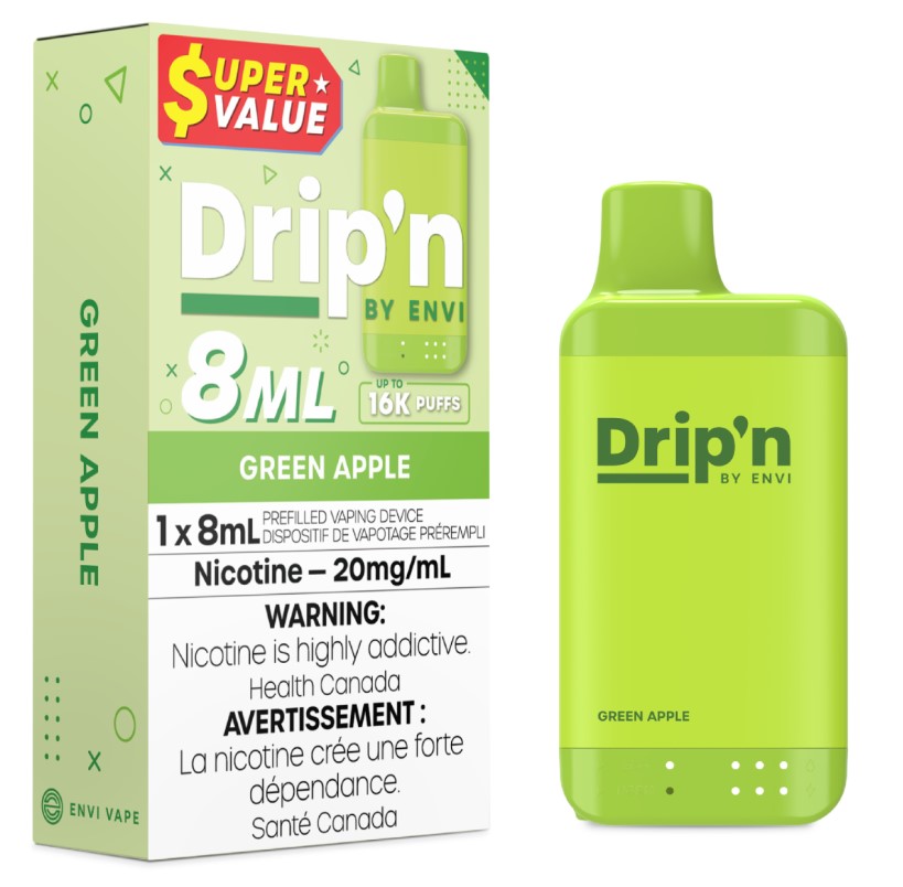 Ontario *EXCISED* Disposable Vape Drip'n Envi 8ML Green Apple Box of 5