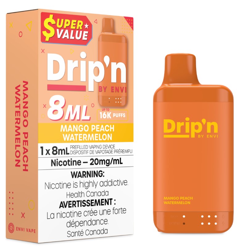 Ontario *EXCISED* Disposable Vape Drip'n Envi 8ML Mango Peach Watermelon Box of 5