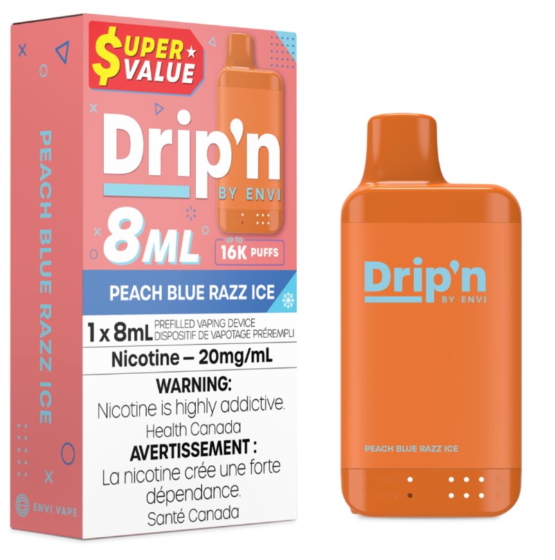 Federal *EXCISED* Disposable Vape Drip'n Envi 8ML Peach Blue Razz Ice Box of 5
