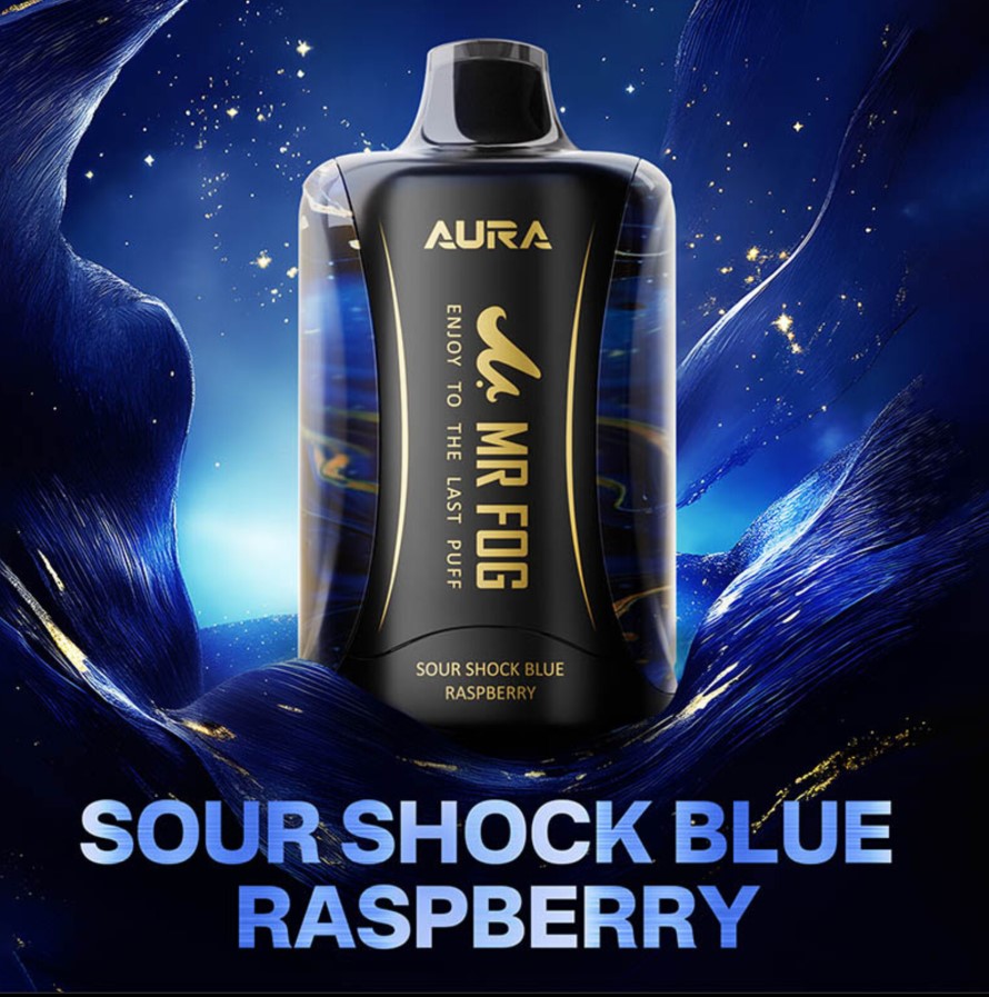 Manitoba *EXCISED* Disposable Vape Mr Fog AURA 60K Sour Shock Blue Raspberry Box of 5